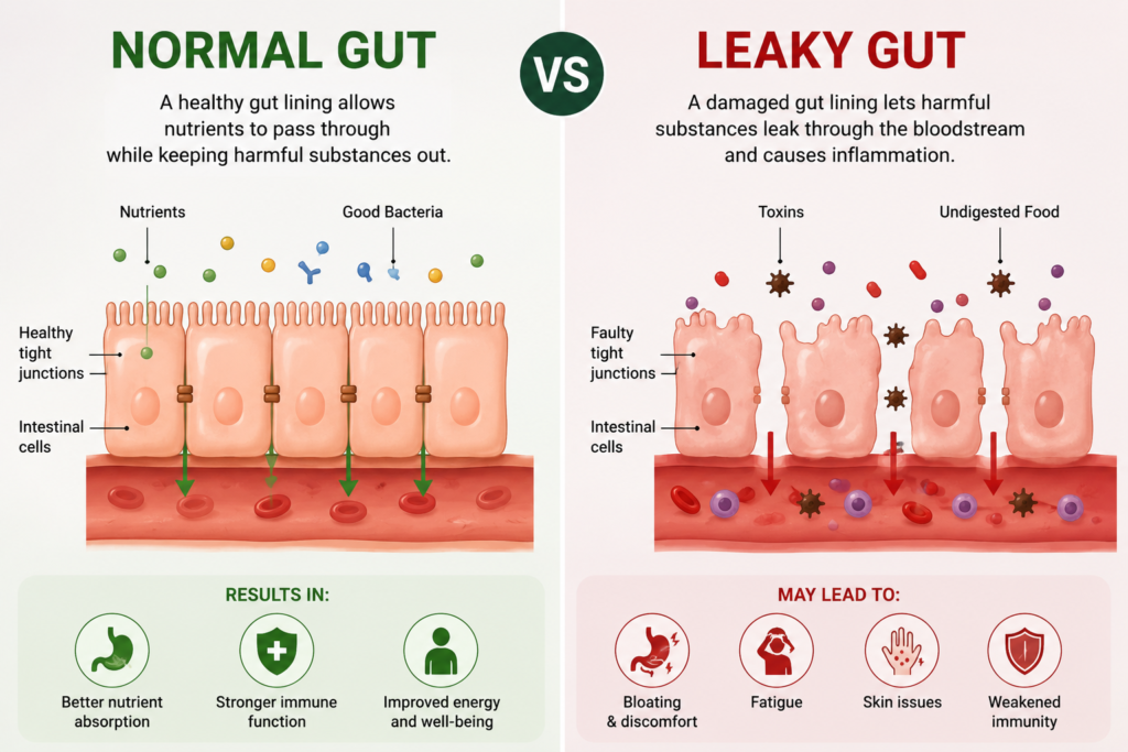 Normal gut vs leaky gut